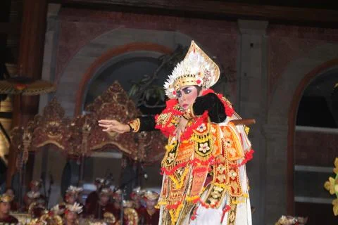 Baris Dancer Performing at Karya Agung Panyegjeg Bhumi Festival Ubud Bali Stock Photos