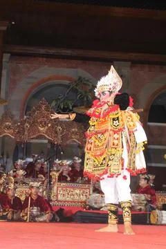 Baris Dancer Performing at Karya Agung Panyegjeg Bhumi Festival Ubud Bali Stock Photos