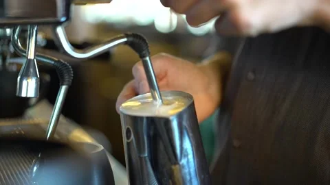 Barista boiling milk Stock Footage 167589457