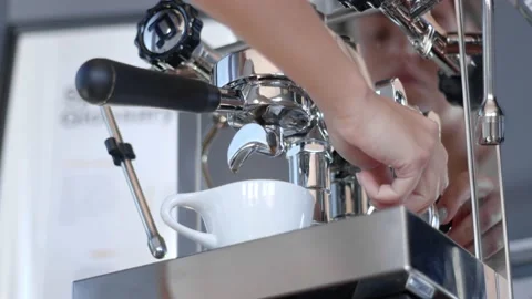 Barista brewing double espresso Stock Footage 144324723