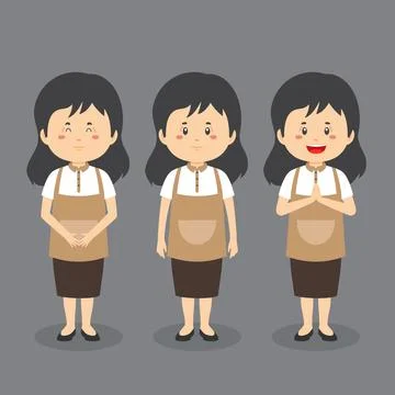 Barista Coffee Character with Various Expression Stock Illustration