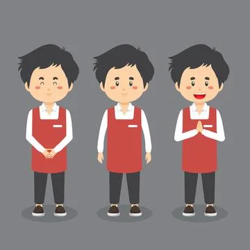Barista Coffee Character with Various Expression Stock Illustration