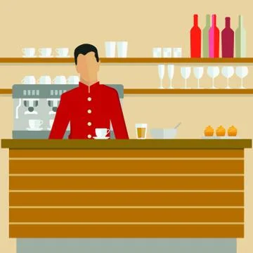 Barista with coffee machine in the cafétéria Illustrazione stock