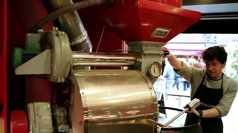 Barista creating coffe in the old coffe machine Stock Footage 64071726