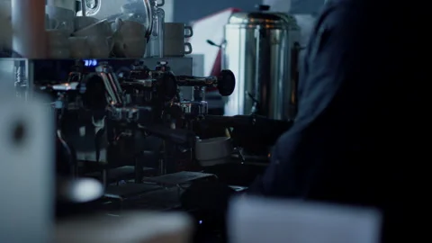 Barista hands making coffee cup closeup. Unknown person arms made hot drink Video stock 201895537