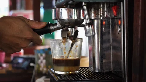 Barista make coffee form machine , drink and beverage concept. Video stock 104267983