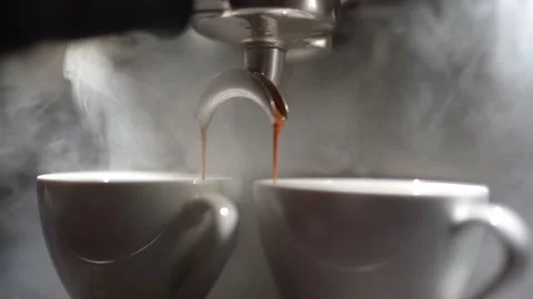 Barista Makes Coffee In The Coffee Machine. White Coffee Mugs. Close Up. Stock Footage 196175700
