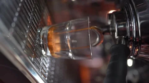 Barista Makes Coffee In The Coffee Machine. White Coffee Mugs. Close Up. Video stock 196176389
