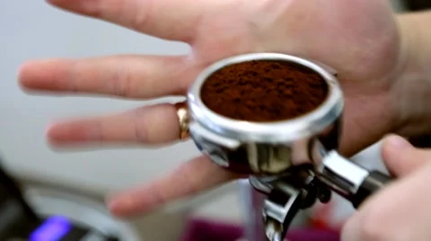Barista makes coffee tablet press Stock Footage 66454246