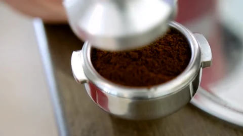 Barista makes coffee tablet press Stock-Footage 66454268