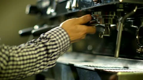 Barista makes coffee into take away cup Stock Footage 22254174