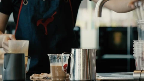 Barista makes cold coffee Stock Footage 125413638