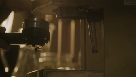 Barista makes two coffees in coffee bar, Preparing a dispenser for a coffee Stock Footage 86579022