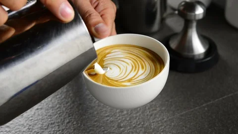 Barista making coffee , Making latte art coffee . Stock Footage 125170941