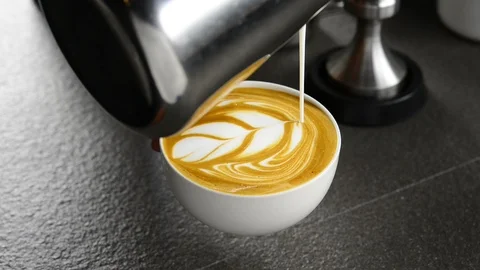 Barista making coffee , Making latte art coffee . Stock Footage 125171012