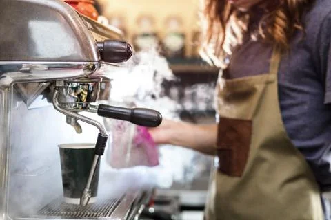 Barista is making coffee Stock Photos