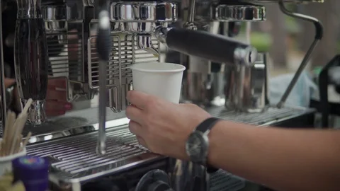 Barista making coffee using professional espresso machine. Work in details. 動画素材 116333804