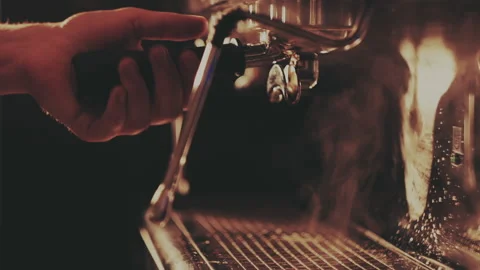Barista making two cups of strong coffee in a coffee machine Stock Footage 156039878
