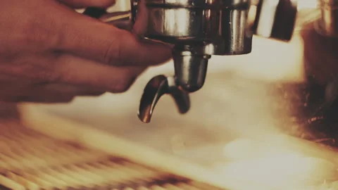 Barista making two espresso in a coffee machine Stock Footage 157099007