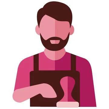 Barista man making coffee flat vector icon Stock Illustration