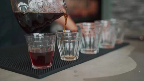 Barista man making craft filter drip coffee at bar in coffee shop. Stock Footage 159401736