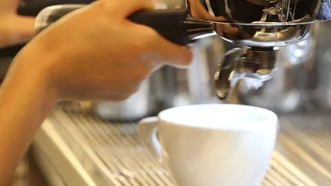 Barista man making double espresso Stock Footage 92916922