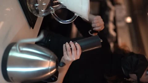 Barista Manually Grinding Coffee Beans. Stock Footage 252611621