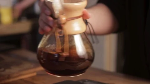 Barista mixing coffee. Alternative methods of brewing coffee. Stock Footage 126852941