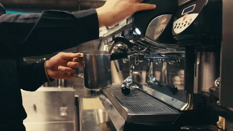 Barista Operating Coffee Machine Stock Footage 318345866