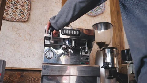 The barista prepares the coffee machine for work. Washing the coffee machine 스톡 동영상 201836777