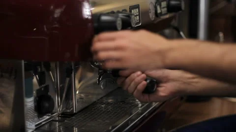 Barista prepares two cups of espresso. Medium shot Stock Footage 63992379