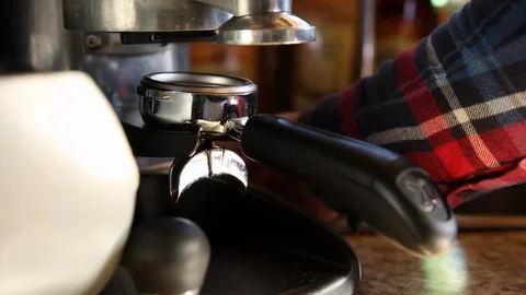 Barista preparing coffee in coffee machine Stock Footage 90539628