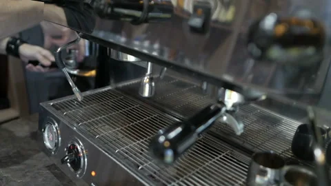 Barista Preparing Coffee On Coffee Machine At Cafe Closeup Stock Footage 108584948