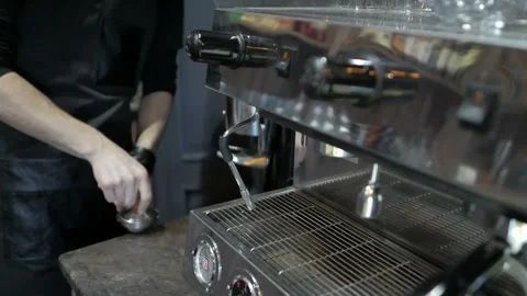 Barista Preparing Coffee On Coffee Machine At Cafe Closeup Video stock 108585431