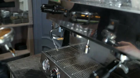 Barista Preparing Coffee On Coffee Machine At Cafe Closeup Video stock 108586008