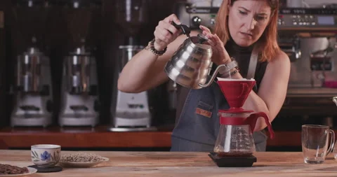 Barista Preparing Coffee Machine And Brewing Espresso Coffee At Cafe Video stock 237697714