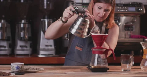 Barista Preparing Coffee Machine And Brewing Espresso Coffee At Cafe Stock Footage 237697762