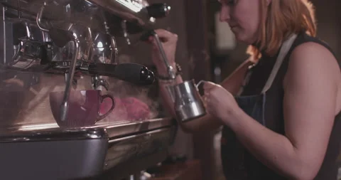 Barista Preparing Coffee Machine And Brewing Espresso Coffee At Cafe Stock Footage 237706820