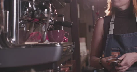 Barista Preparing Coffee Machine And Brewing Espresso Coffee At Cafe Stock Footage 237706894