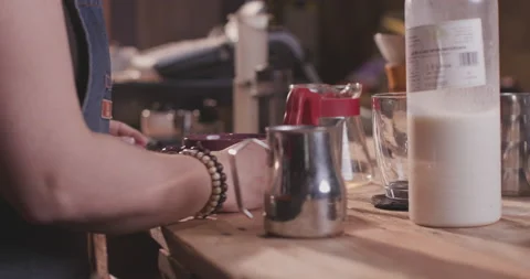 Barista Preparing Coffee Machine And Brewing Espresso Coffee At Cafe Stock Footage 237707083