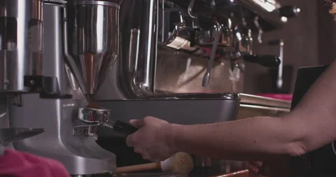 Barista Preparing Coffee Machine And Brewing Espresso Coffee At Cafe Stock Footage 237707176
