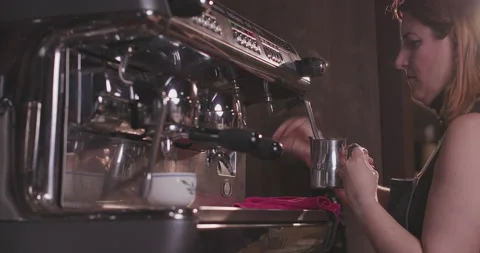 Barista Preparing Coffee Machine And Brewing Espresso Coffee At Cafe Stock Footage 237707298