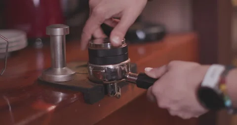 Barista Preparing Coffee Machine And Brewing Espresso Coffee At Cafe Stock Footage 237708889