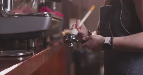Barista Preparing Coffee Machine And Brewing Espresso Coffee At Cafe Video stock 237709488