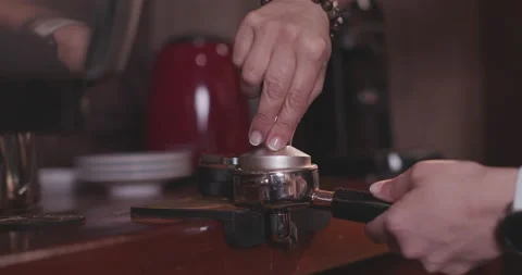 Barista Preparing Coffee Machine And Brewing Espresso Coffee At Cafe Stock Footage 237709497