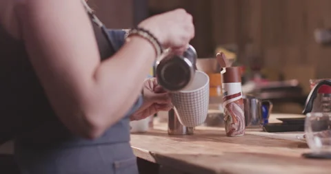 Barista Preparing Coffee Machine And Brewing Espresso Coffee At Cafe Stock Footage 237709516