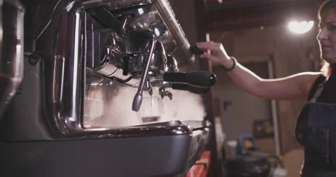 Barista Preparing Coffee Machine And Brewing Espresso Coffee At Cafe Stock Footage 237709851