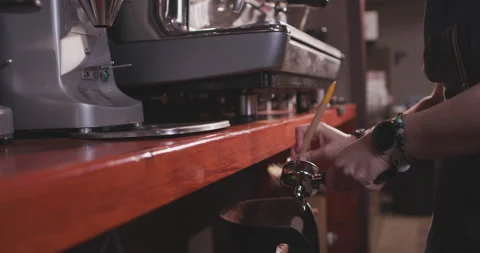 Barista Preparing Coffee Machine And Brewing Espresso Coffee At Cafe Stock Footage 237710227