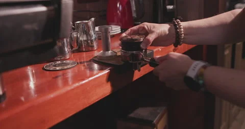 Barista Preparing Coffee Machine And Brewing Espresso Coffee At Cafe Stock Footage 237710228