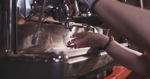 Barista Preparing Coffee Machine And Brewing Espresso Coffee At Cafe Stock Footage 237710330